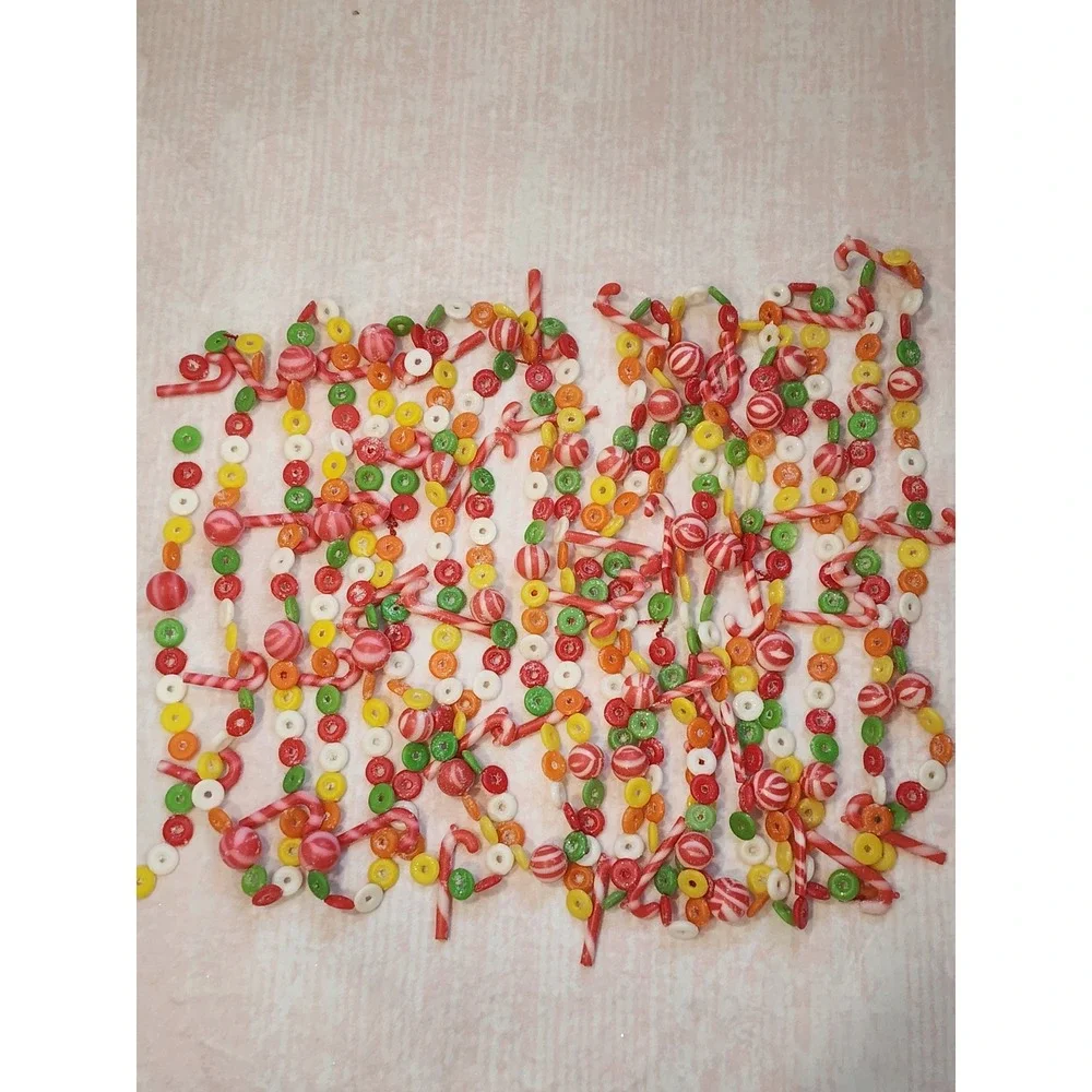 42' VTG Candy Christmas Garland Peppermint Candy Cane Fruit Ring Sugared Holiday
